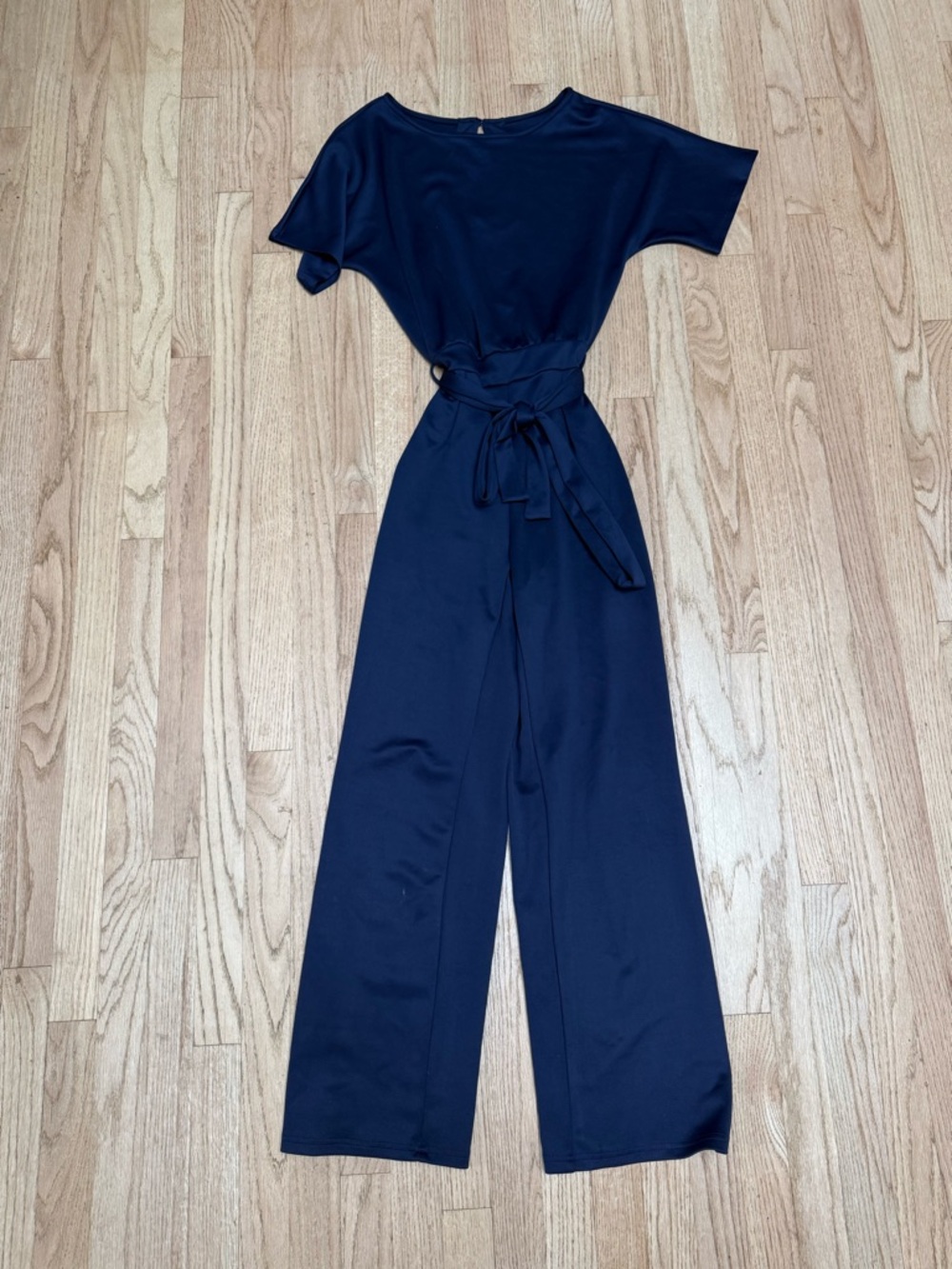 Wide-Leg Jumpsuit with Tie Waist Navy